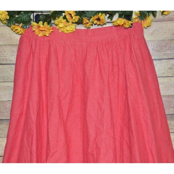 Vintage Ladies 14 L Red Denim Maxi Skirt Elastic Waist Modest Western Prairie - Picture 5 of 11